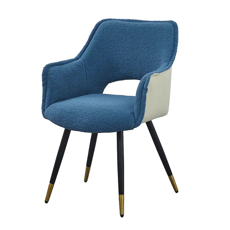 Lessie Boucle Arm Chair In Blue And White Color - Image 3