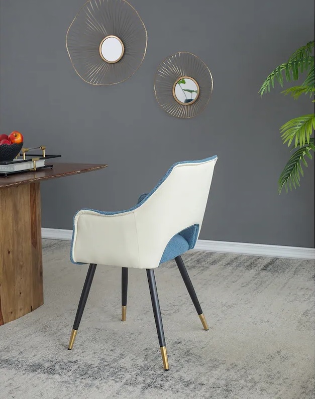 Lessie Boucle Arm Chair In Blue And White Color - Image 2
