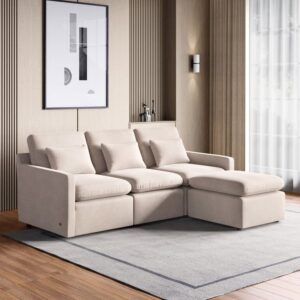 3 Seater L Shape Sofa in Off-White Colour