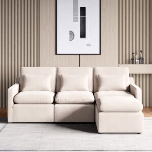 3 Seater L Shape Sofa in Off-White Colour
