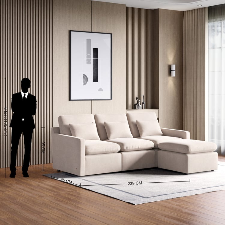 3 Seater L Shape Sofa in Off-White Colour - Image 9