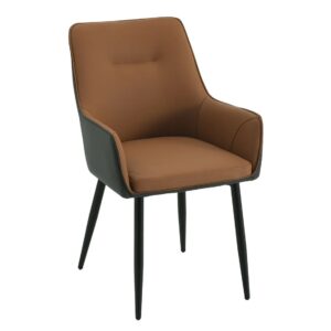 Arica Velvet Fabric Arm Chair In Brown And Grey Color