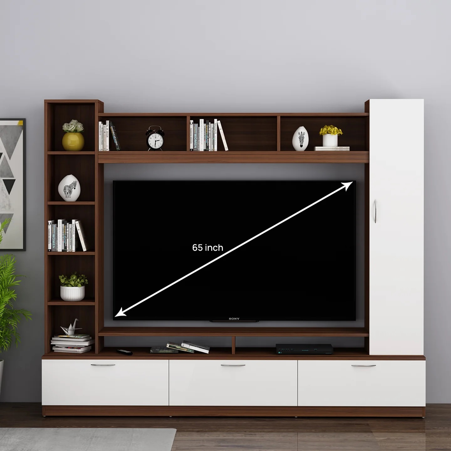 Wood T.V. Unit in Brown and White Colour - Image 2