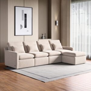 4 Seater L Shape Sofa in Off-White Colour