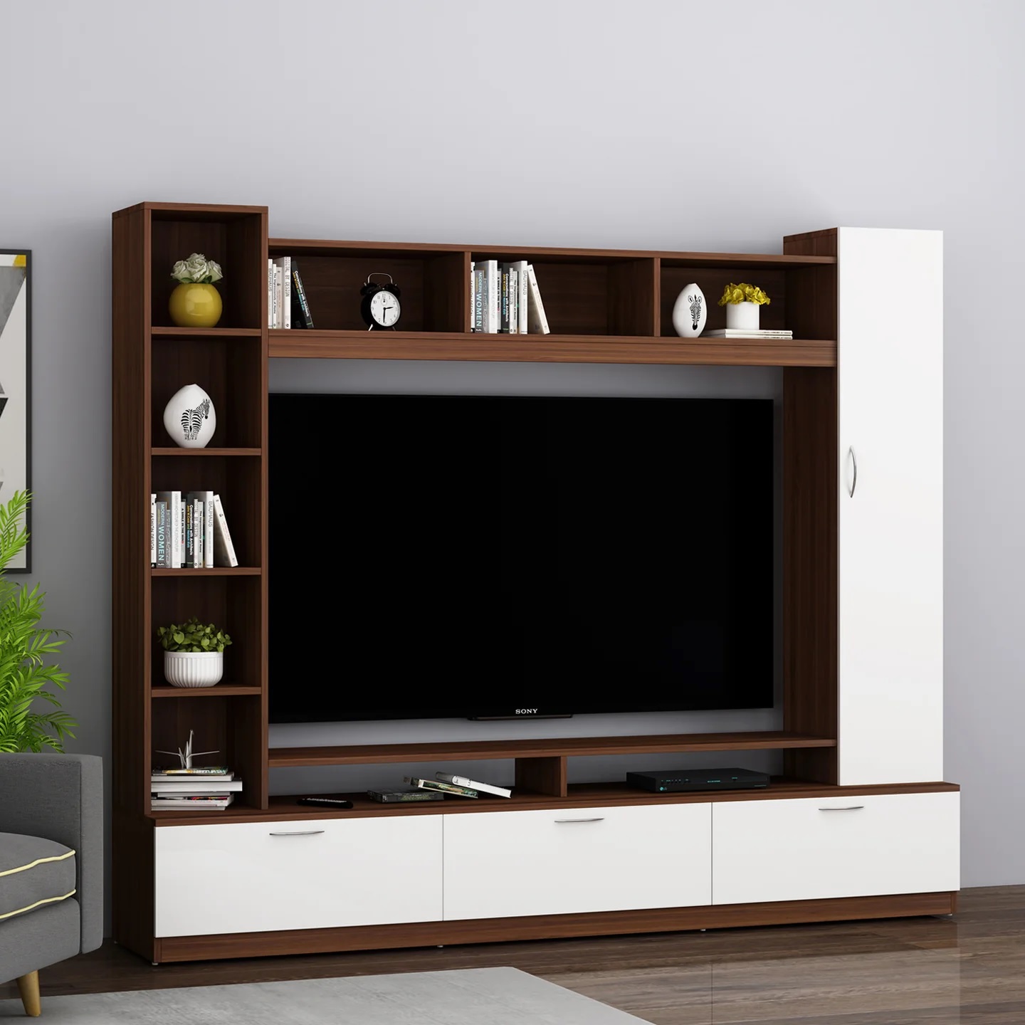 Wood T.V. Unit in Brown and White Colour