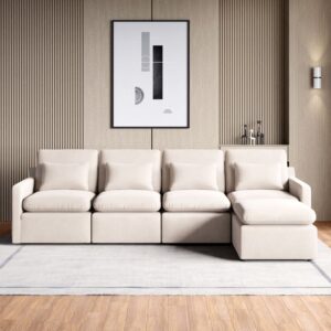 4 Seater L Shape Sofa in Off-White Colour