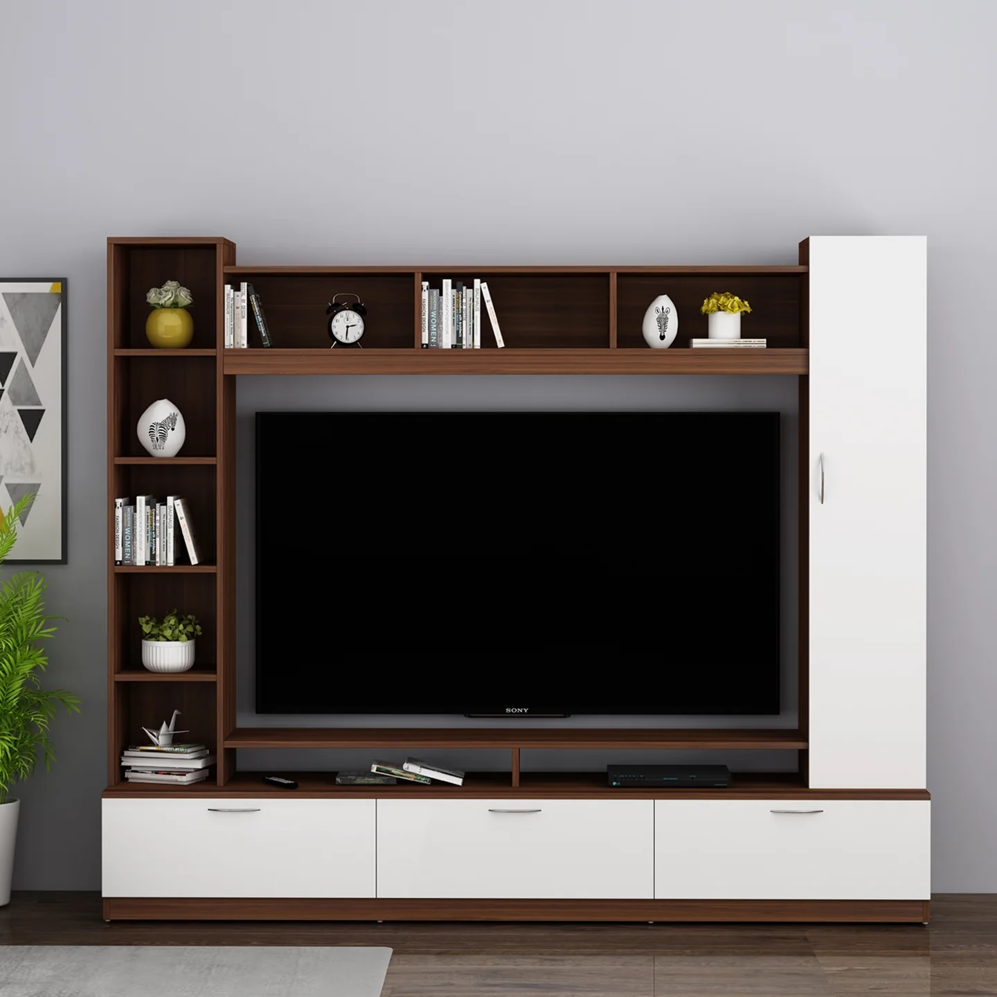 Wood T.V. Unit in Brown and White Colour - Image 3