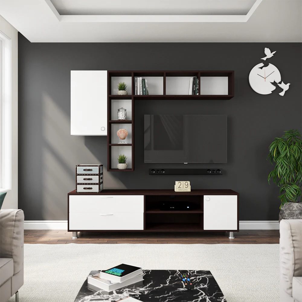 Wood T.V. Unit in Brown and White Colour