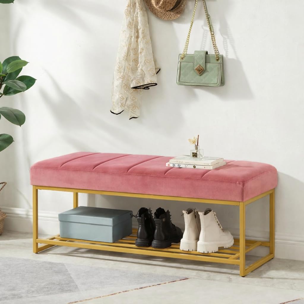 Fabric Bench in Rose Pink Colour - Image 6