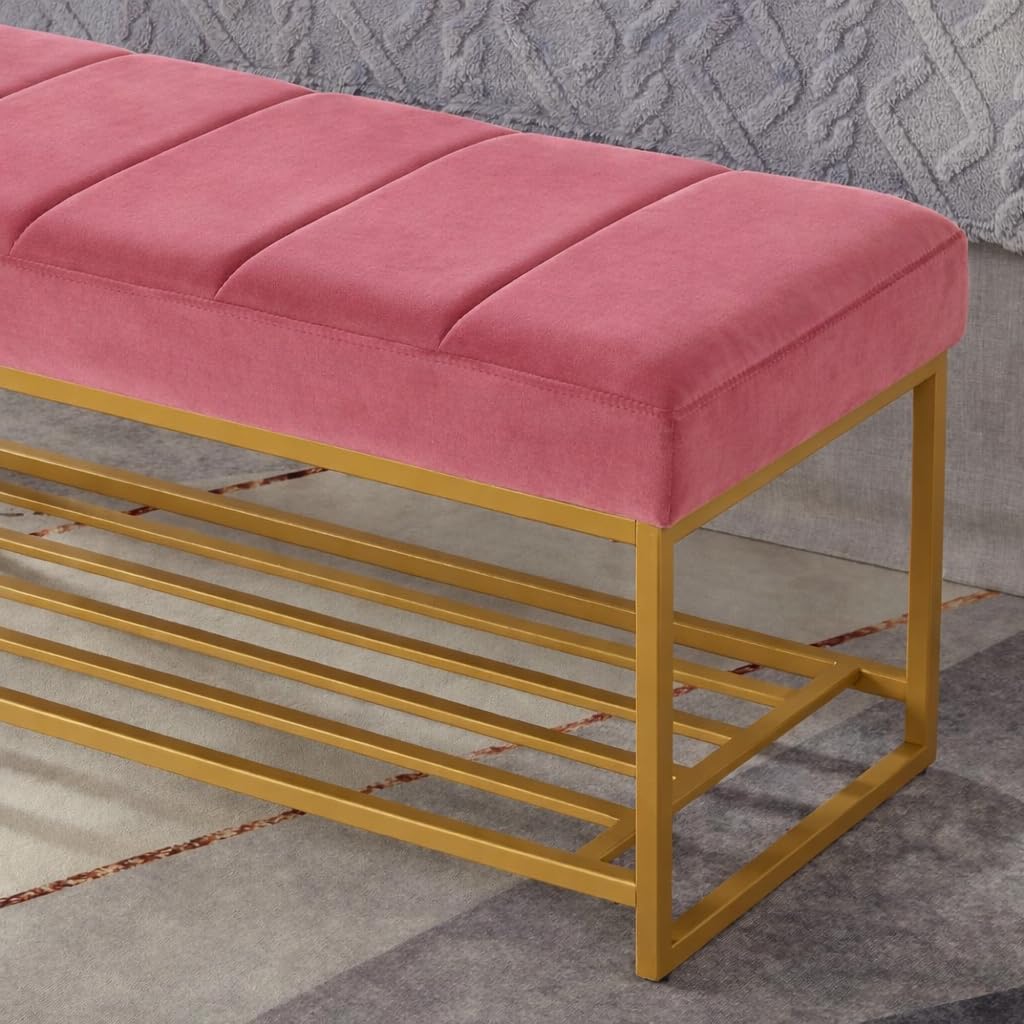 Fabric Bench in Rose Pink Colour - Image 5