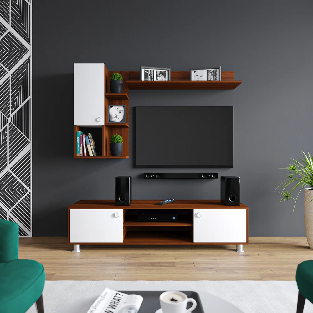 Wood T.V. Unit in Brown and White Colour