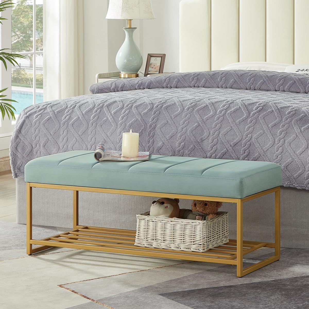 Fabric Bench in Mint Colour