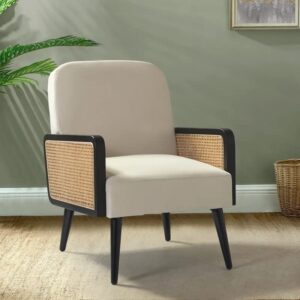 Hanuma Velvet Fabric Lounge Chair In Off White Colour