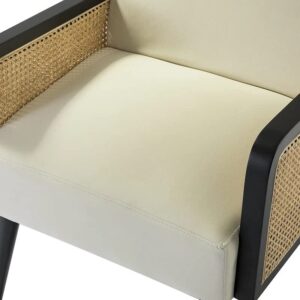 Hanuma Velvet Fabric Lounge Chair In Off White Colour