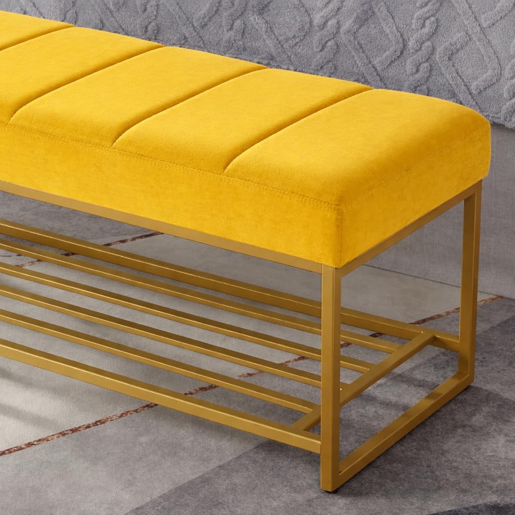 Fabric Bench in Yellow Colour - Image 5