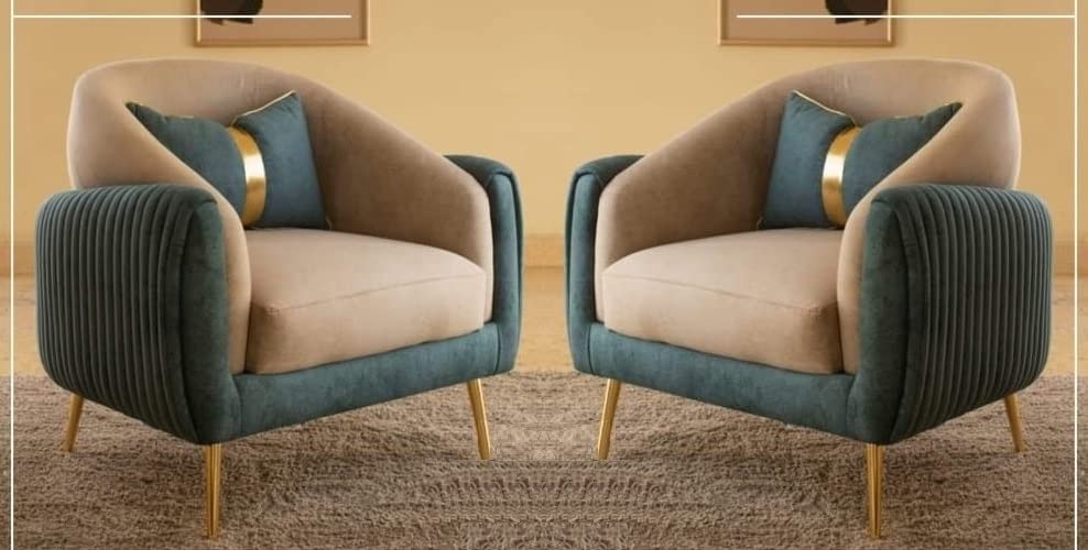 Jamba Suede Lounge Chair In Blue & Beige Colour - Image 3