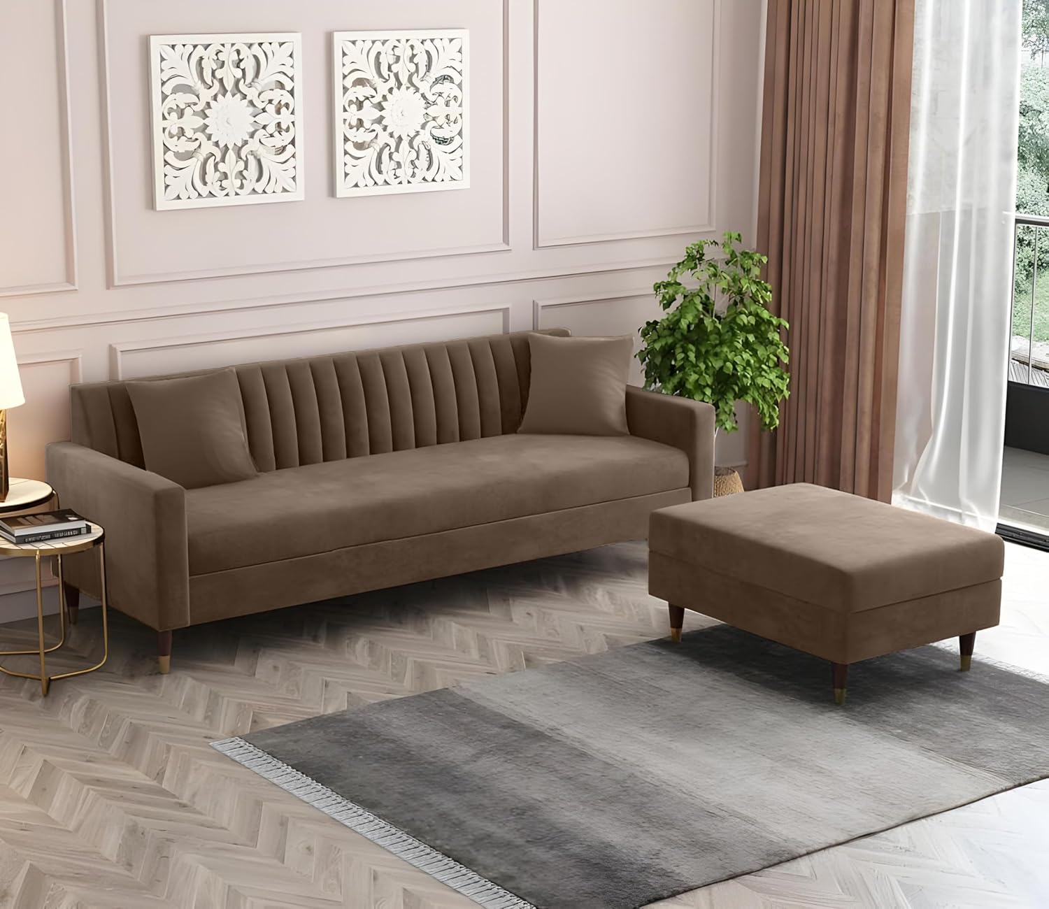 4 Seater L Shape Sofa in Light Brown Colour - Image 2