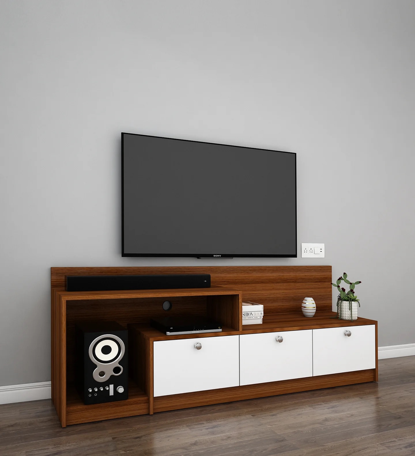Wood T.V. Unit in White and Brown Colour - Image 2