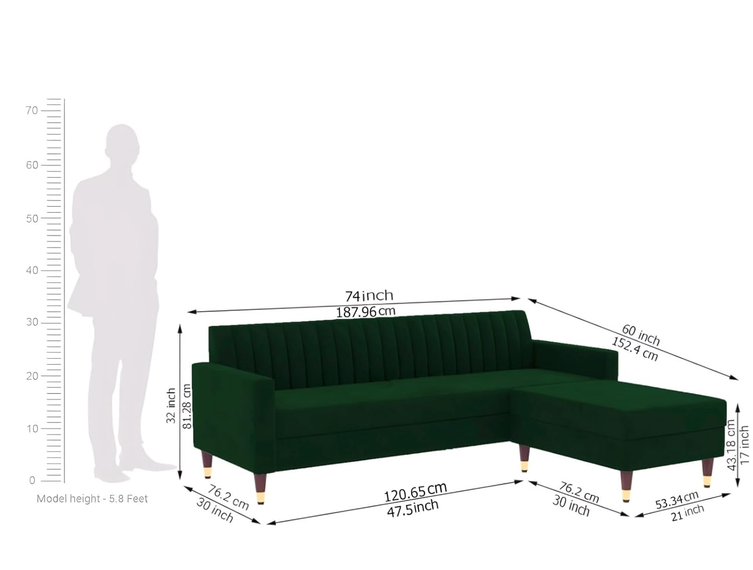 4 Seater L Shape Sofa in Green Colour - Image 6