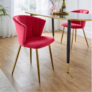 Kapee Velvet Fabric Dining Chair In Rose Pink Colour