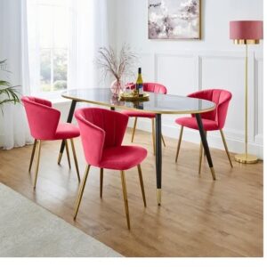 Kapee Velvet Fabric Dining Chair In Rose Pink Colour