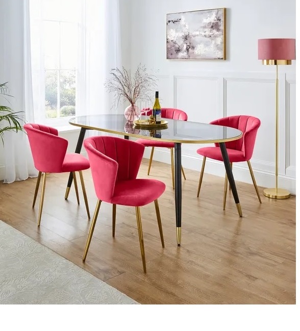Kapee Velvet Fabric Dining Chair In Rose Pink Colour - Image 2