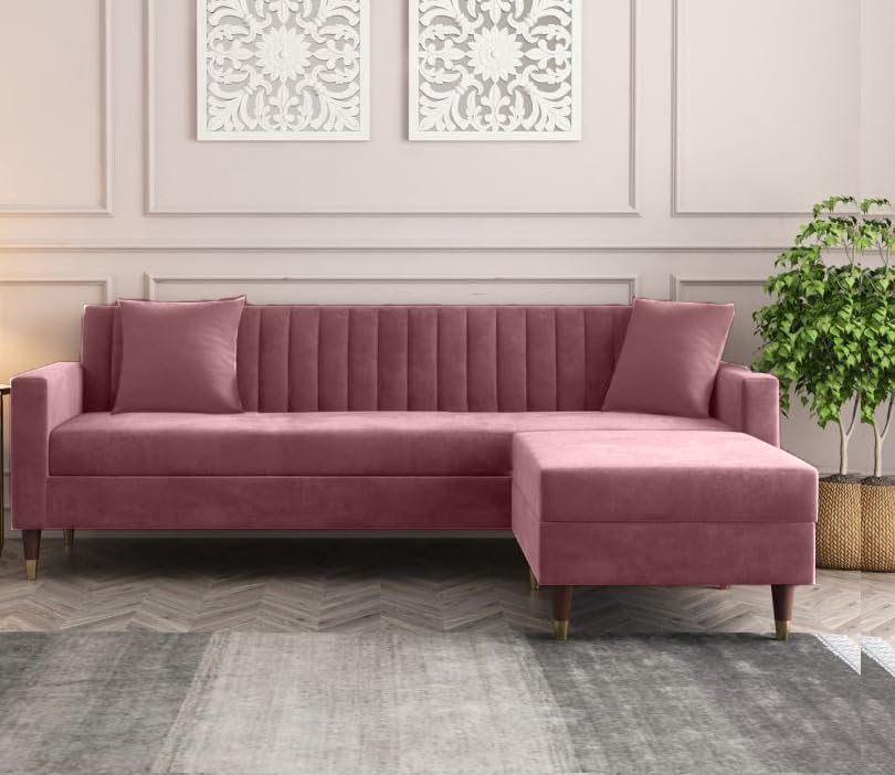 4 Seater L Shape Sofa in Pink Colour