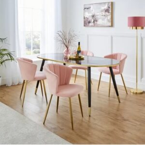 Kapee Velvet Fabric Dining Chair In Pink Colour