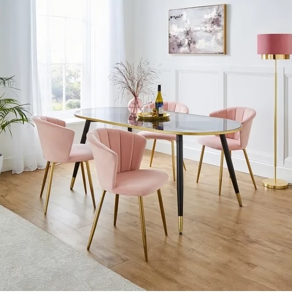 Kapee Velvet Fabric Dining Chair In Pink Colour - Image 2