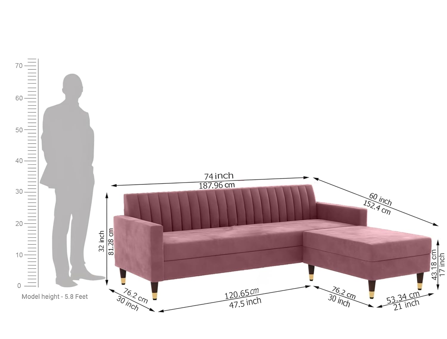 4 Seater L Shape Sofa in Pink Colour - Image 5