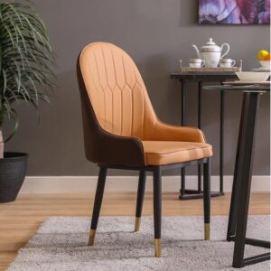 Gatiman Leatherette Dining Chair In Tan & Orange Colour