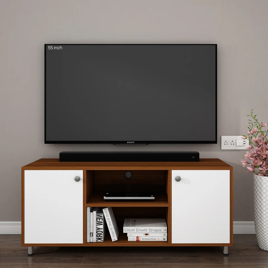 Wood T.V. Unit in Brown and White Colour