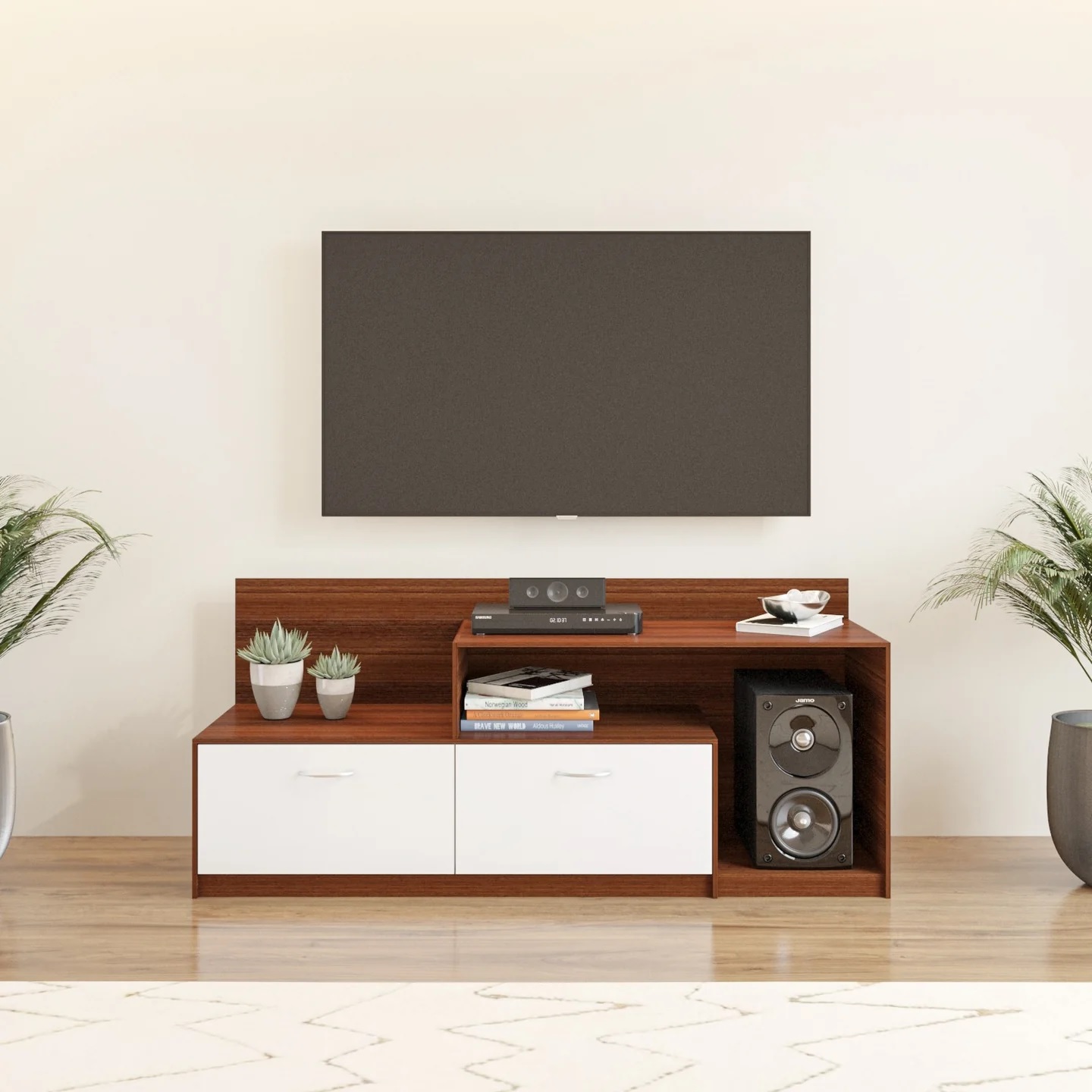 Wood T.V. Unit in Brown and White Colour