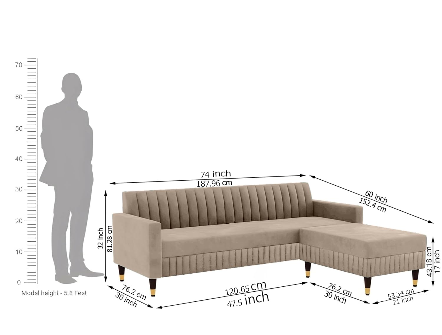 4 Seater L Shape Sofa in Beige Colour - Image 4