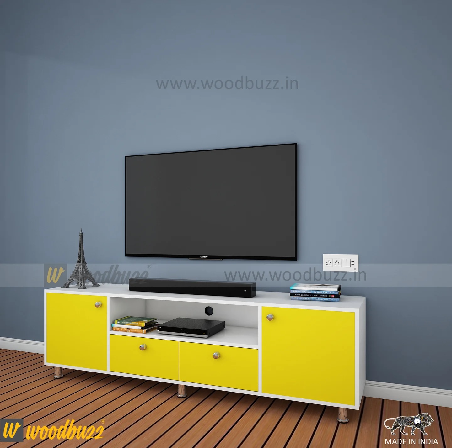 Wood T.V. Unit in White and Yellow Colour - Image 2
