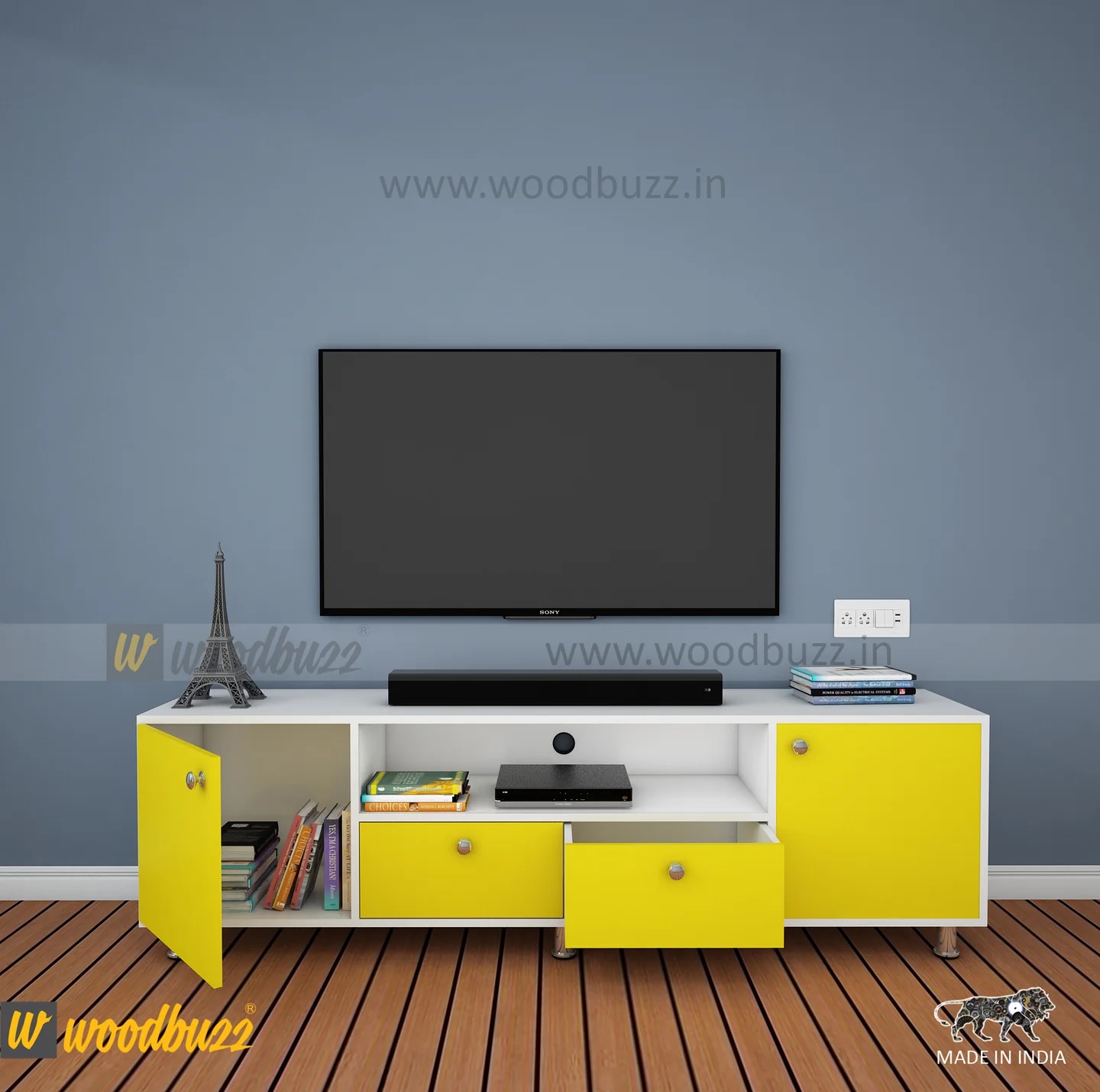 Wood T.V. Unit in White and Yellow Colour - Image 3