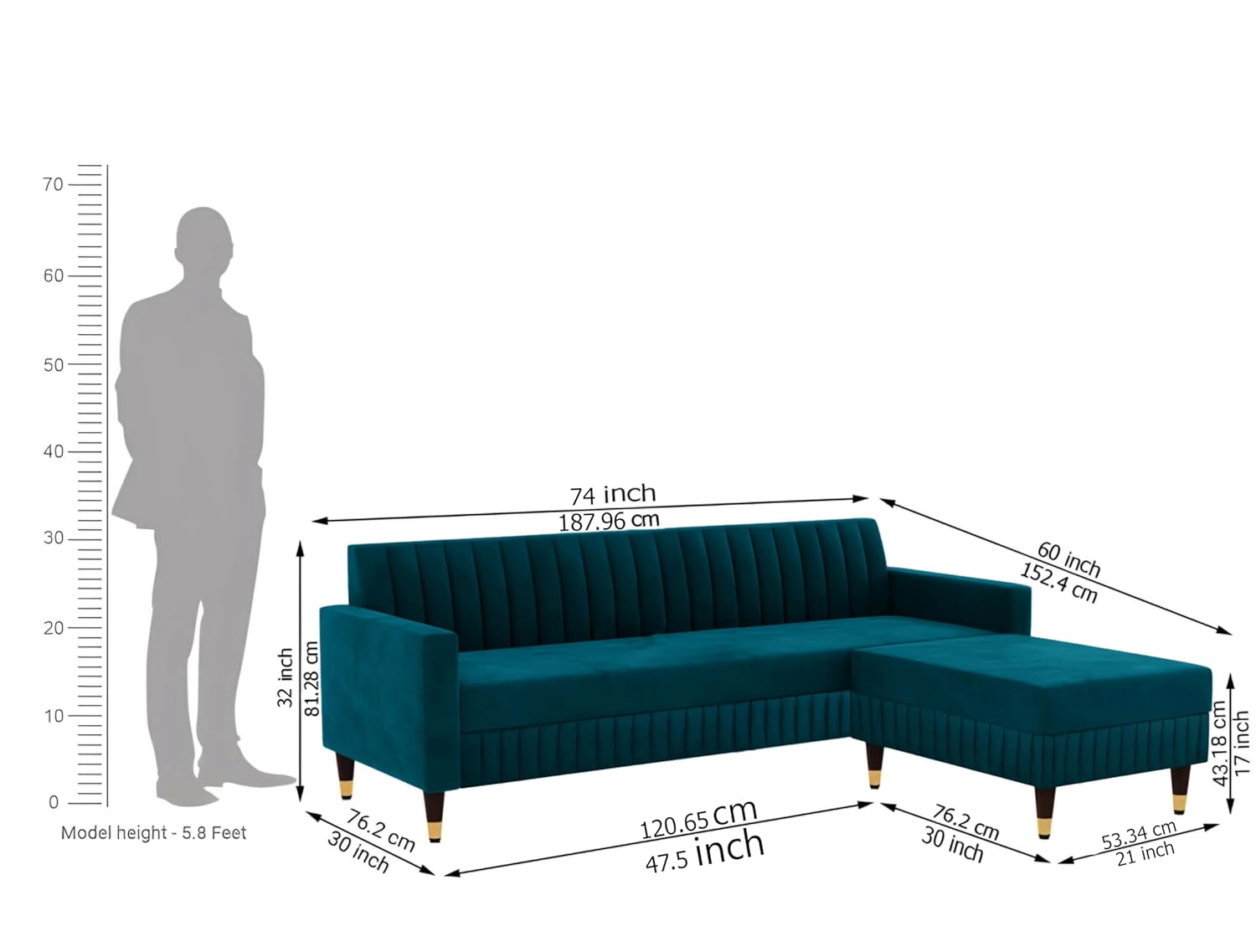 4 Seater L Shape Sofa in Blue Colour - Image 4