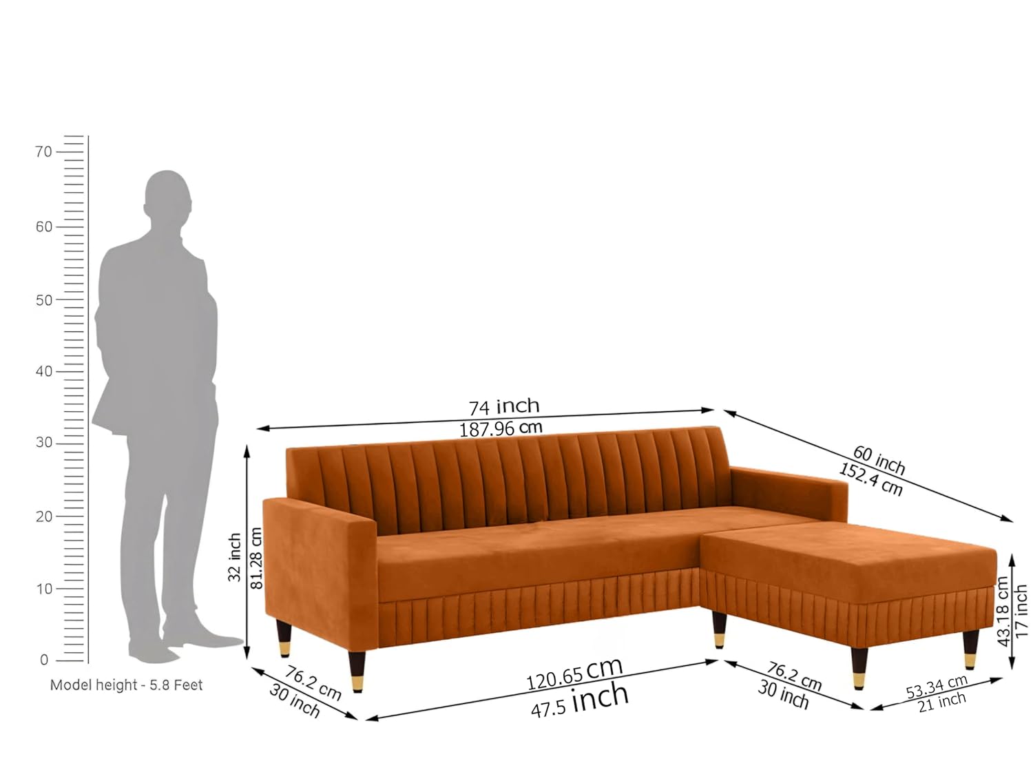 4 Seater L Shape Sofa in Orange Colour - Image 4