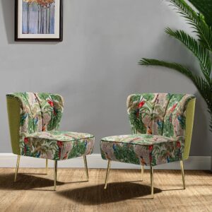 Kalian Velvet Fabric Slipper Chair In Green Multicolour