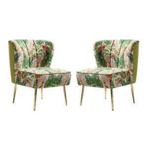 Kalian Velvet Fabric Slipper Chair In Green Multicolour