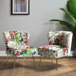 Kalian Velvet Fabric Slipper Chair In White Multicolour