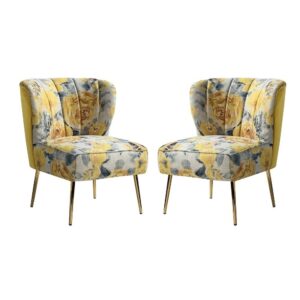 Kalian Velvet Fabric Slipper Chair In Yellow Multicolour