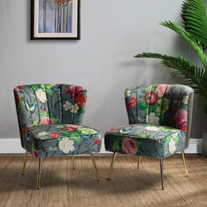 Kalian Velvet Fabric Slipper Chair In Grey Multicolour