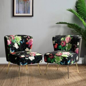 Kalian Velvet Fabric Slipper Chair In Black Multicolour