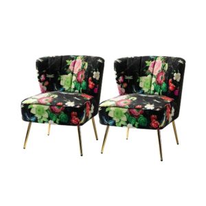 Kalian Velvet Fabric Slipper Chair In Black Multicolour