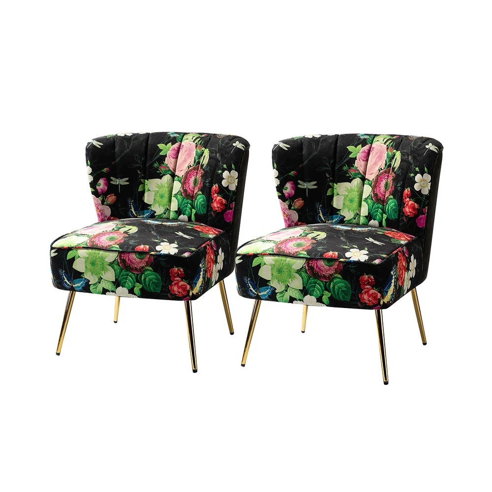 Kalian Velvet Fabric Slipper Chair In Black Multicolour - Image 2