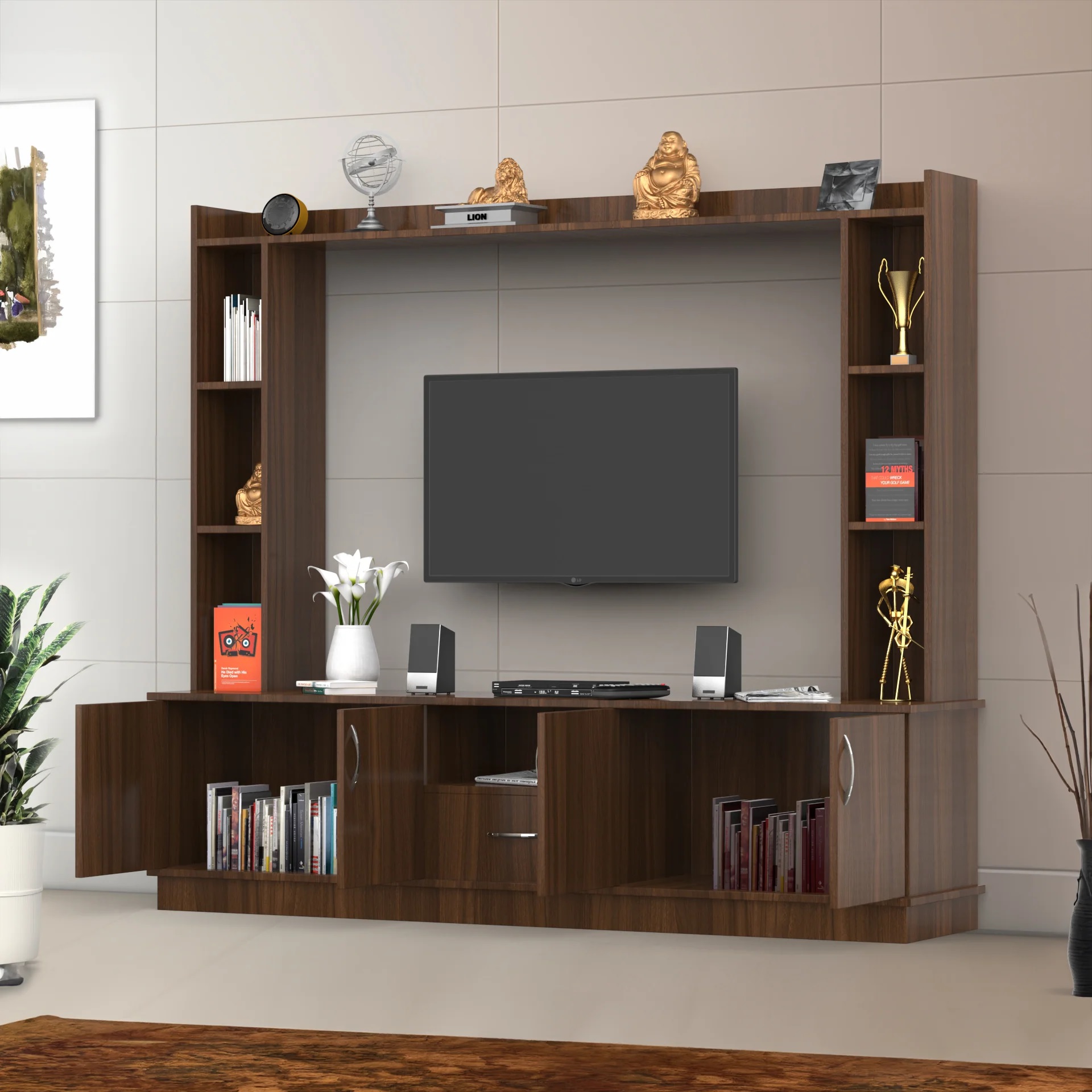 Wood T.V. Unit in Dark Brown Colour - Image 2