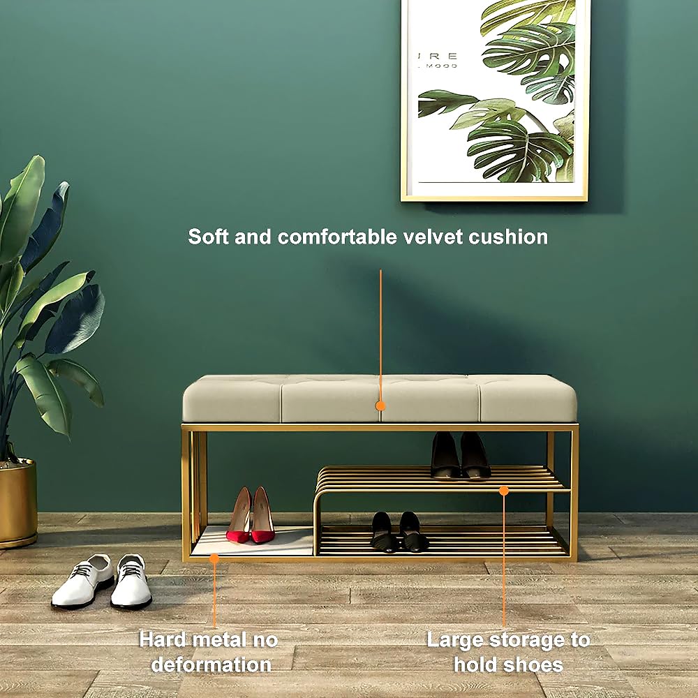 Fabric Bench with Shoe Rack in Off-White Colour - Image 7
