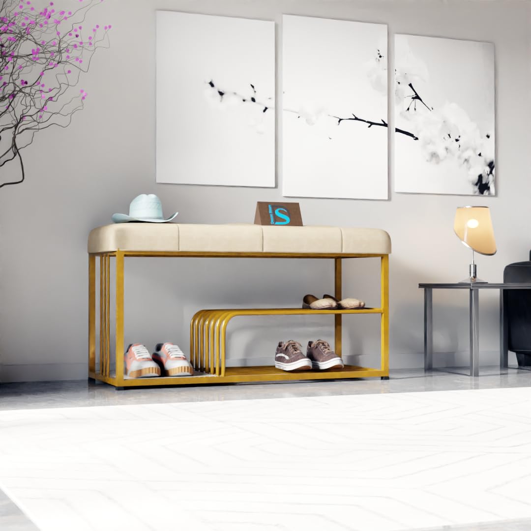 Fabric Bench with Shoe Rack in Off-White Colour - Image 3
