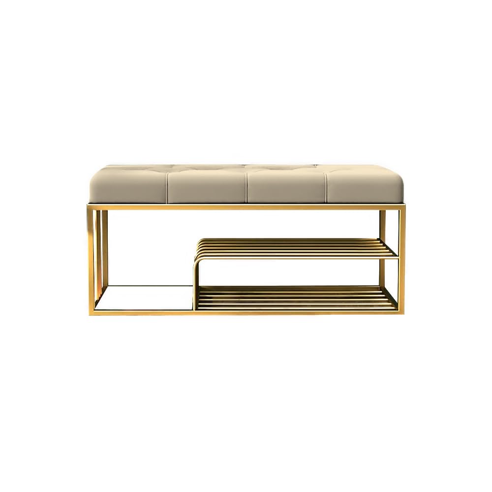 Fabric Bench with Shoe Rack in Off-White Colour - Image 2